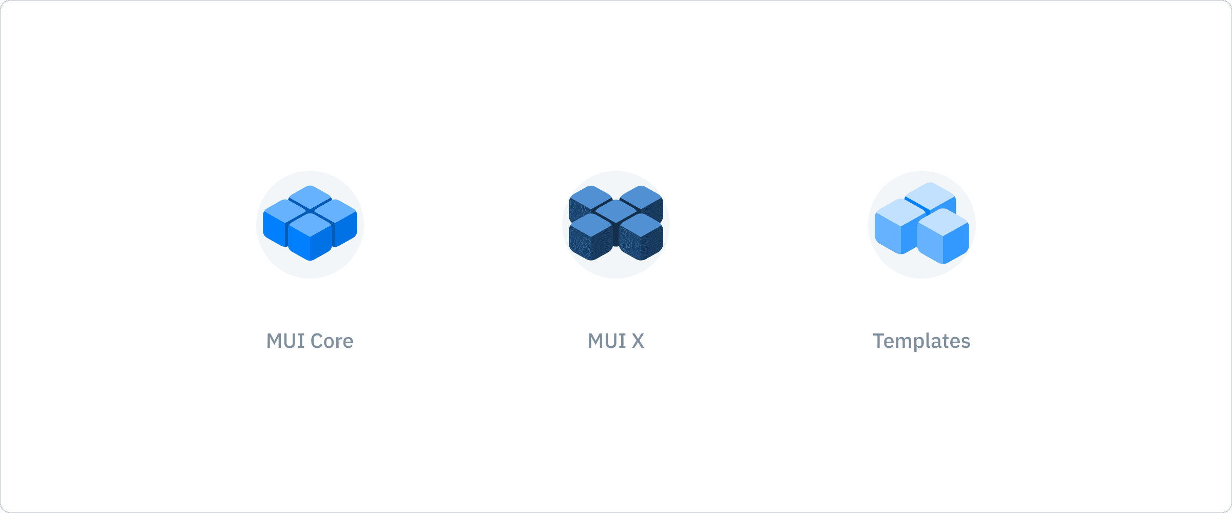 Logos for MUI\xa0Core, MUI\xa0X and Templates